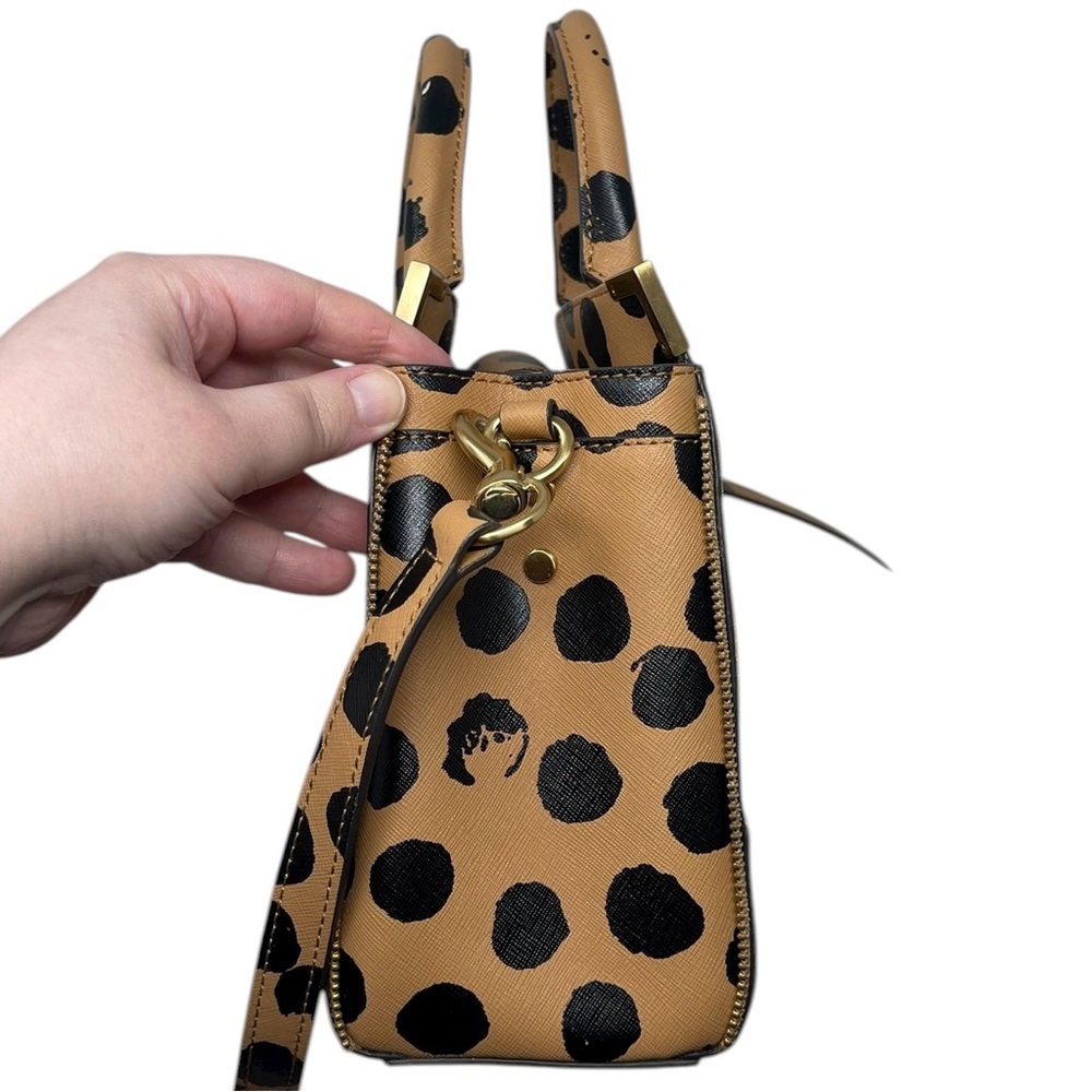Rebecca Minkoff Small Amorous Satchel Tan Black Polka Dot Leather Handbag - Picture 2 of 16